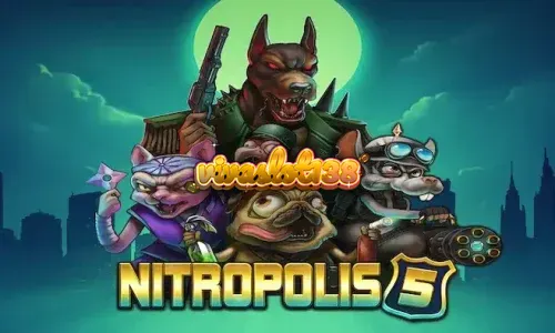Tampilan visual intens dari slot Nitropolis 5 dengan latar belakang kota yang terbakar.