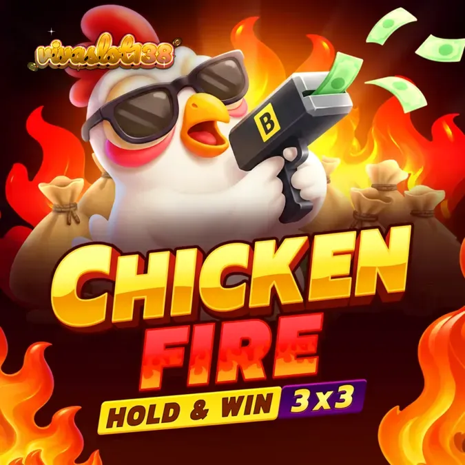 Tampilan grid 3x3 pada slot Chicken Fire dengan simbol koin dan api
